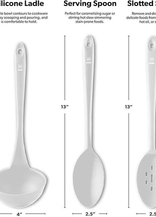 DI ORO Silicone Ladle & Spoons for Cooking – Large Kitchen Spoons for Mixing, Serving, & Stirring - Soup Ladle with Wide Bowl - High Heat Silicone Kitchen Utensils for Nonstick Cookware Safe (Stone)