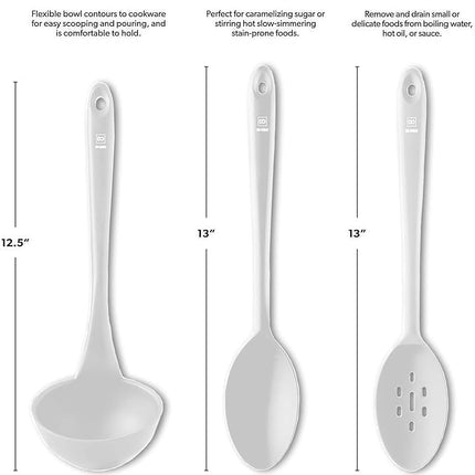 DI ORO Silicone Ladle & Spoons for Cooking – Large Kitchen Spoons for Mixing, Serving, & Stirring - Soup Ladle with Wide Bowl - High Heat Silicone Kitchen Utensils for Nonstick Cookware Safe (Stone)