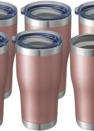 HASLE OUTFITTERS 20 oz Tumbler Bulk, Stainless Steel Tumblers with Lid, Vacuum Insulated Tumbler, Double Wall Tumbler Cup, coffee mugs, Rose Gold, 6 Pack