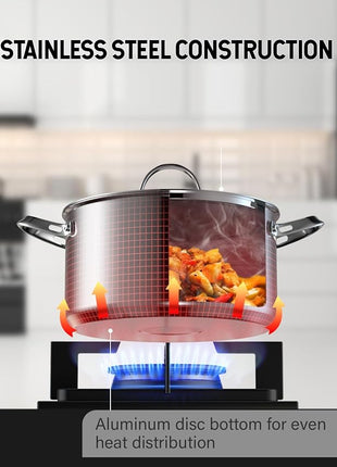 Cooks Standard Dutch Oven Casserole with Glass Lid, 6-Quart Classic Stainless Steel Stockpot, Silver