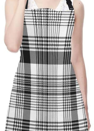 EKOBLA Tartan Pattern Aprons Gingham Plaid Square Monochrome Grid Stripe Black White Waterproof Resistant Chef Cooking Kitchen BBQ Adjustable Aprons for Women Men 27x31 Inch