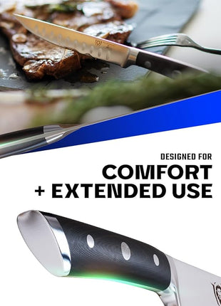 Dalstrong Steak Knife Set - 4-Piece - 5 inch Straight - Gladiator Series Elite - Forged German High-Carbon Steel - Black G10 Handle - Sheaths - Dinner Set - NSF Certified