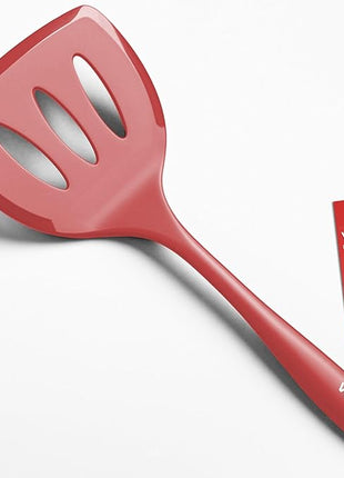 Silicone Pancake Spatula Turner with Lengthened Handle& Seamless Design, Heat Resistant Slotted Flipper for Nonstick Cookware, Large Flexible Kitchen Utensils for Egg, Pancake, Burger, Red