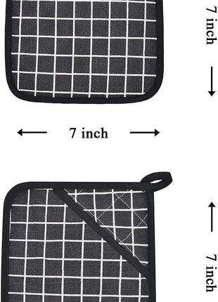 Oven Mitts and Potholders BBQ Gloves-Oven Mitts and Pot Holders with Recycled Infill Silicone Non-Slip Cooking Gloves for Cooking Baking Grilling (4-Piece Set,Black)