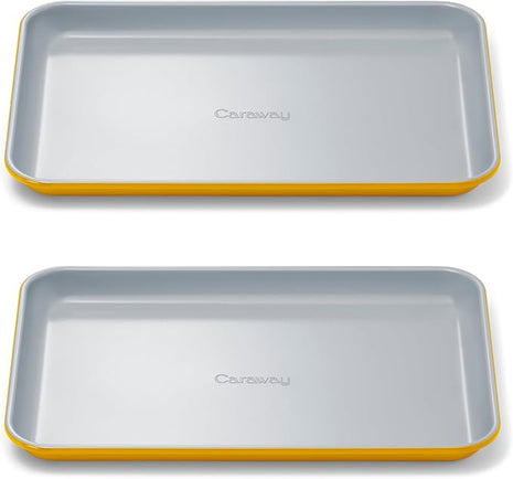 Caraway Nonstick Ceramic Small Baking Sheet Duo (9x13”) – Non-Toxic, PTFE & PFOA Free – Oven Safe – Aluminized Steel Core – Mini Sheet Pan for Baking, Roasting & More - Marigold