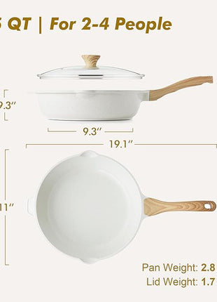 SENSARTE Nonstick Frying Pan Skillet with Lid 3.5/4.5/5QT, Ceramic Saute Pan,Deep Fring Pan Non-toxic Cooking Pot, Stay-cool Handle, Induction Compatible, PFAS Free