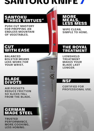 Dalstrong Santoku Knife - 7 inch - Gladiator Series - High Carbon German Steel - Crimson Red ABS Handle Kitchen Knife - Vegetable Knife - Sheath Included - Cooking Chef Knife - NSF Certified