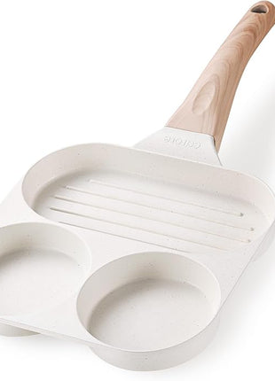 CAROTE Egg Pan Omelette Pan, 3-In-1 Divided Nonstick Grill Pan, Pancake Pan and Healthy Egg CookerSuitable for Gas Stove & Induction Cookware, White Granite