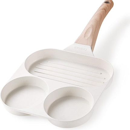 CAROTE Egg Pan Omelette Pan, 3-In-1 Divided Nonstick Grill Pan, Pancake Pan and Healthy Egg CookerSuitable for Gas Stove & Induction Cookware, White Granite