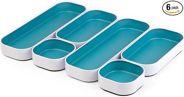 Three by Three Seattle 6 Piece Metal Stacking Bins + Drawer Organizers Set: Elevate Your Desk Organization with Playful Stackable Metal Organizers: Fun, Functional, and Stylish (Sky Blue)