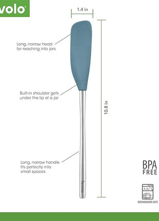 Tovolo Jar Spatula Silicone Long Stainless Steel Handle Scraper Spatula Blue Slate, Jar Scraper Heat Resistant Dishwasher Safe BPA Free Kitchen Utensil for Scraping Spreading Jelly Peanut Butter