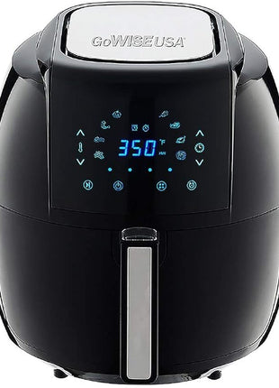 GoWISE USA GWAC22003 5.8-Quart Air Fryer with Accessories, 6 Pcs, and 8 Cooking Presets + 100 Recipes (Black), Qt