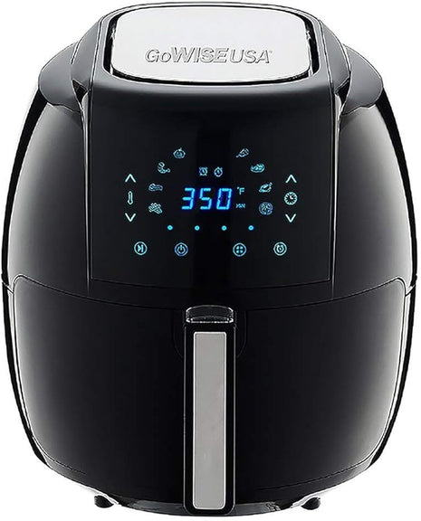 GoWISE USA GWAC22003 5.8-Quart Air Fryer with Accessories, 6 Pcs, and 8 Cooking Presets + 100 Recipes (Black), Qt