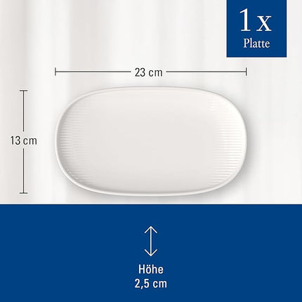 Villeroy & Boch Afina Gourmet Universal Plate/Pickle Dish, Premium Porcelain, Made in Germany, Dishwasher and Microwave Safe, 9 x 5 in, Stackable, Rich, Creamy White