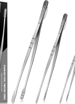 WALFOS Tweezer Tongs for Cooking, Kitchen Tweezers Stainless Steel Pasta Tweezers Tongs for Cooking, Roasting, Grabbing Small Objects, Dessert, BBQ, Spaghetti 3 Pcs (8+10+12-Inch)