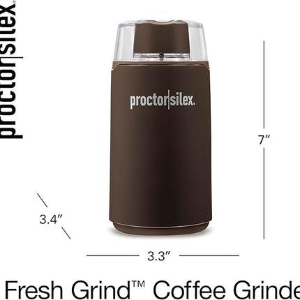 Proctor Silex Electric Coffee Grinder for Beans, Spices and More, Stainless Steel Blades, 12 Cups, Brown