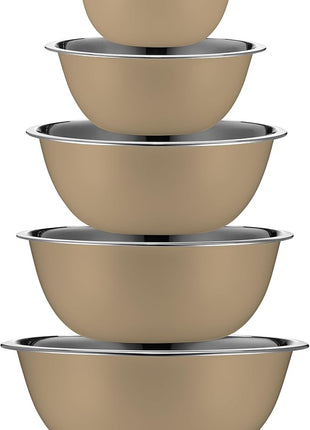 WHYSKO Meal Prep Stainless Steel Mixing Bowls Set, Home, Refrigerator, and Kitchen Food Storage Organizers | Ecofriendly, Reusable, Heavy Duty (Khaki)