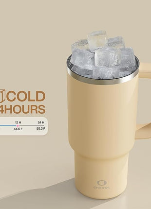 32 oz Tumbler with Handle and Straw: Stainless Steel Insulated Tumbler Keeps Cold for 24 Hours, Leakproof Travel Cup Fits in Cup Holder and BPA-Free, Indian Khaki