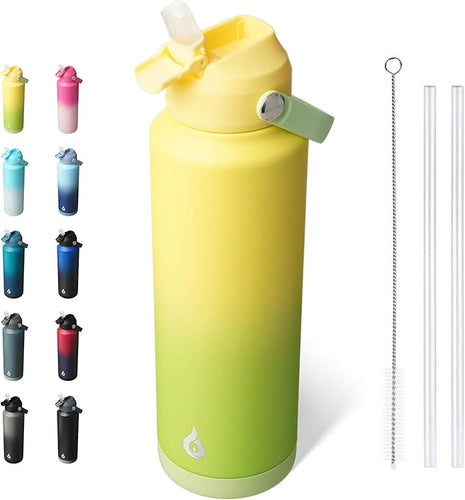 BJPKPK Insulated Water Bottle with Straw Lid, 40oz Large Thermo, BPA Free Leak Proof Stainless Steel Metal Water Bottles, Tumblers, Cups, Flasks for Travel, Sports,Fresh Green