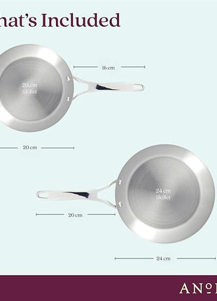 Anolon Nouvelle Stainless Stainless Steel Frying Pan Set / Fry Pan Set / Skillet Set - 8 Inch and 9.5 Inch , Silver