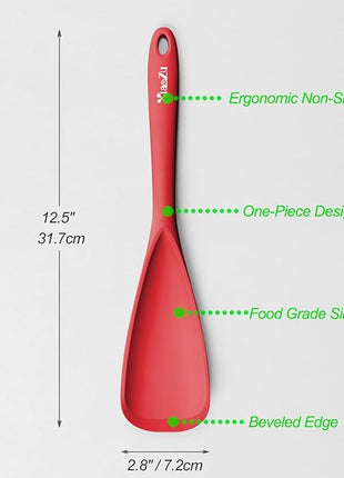 Silicone Spatula Spoon, Great for Both Cooking and Serving Durable BPA-Free Matte Black Silicone, Seamless Design, Safe for Nonstick Cooking Surfaces, 2-Pcs, Red