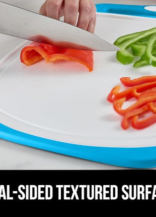 GORILLA GRIP BPA-Free Reversible Kitchen Cutting Board Set of 3, US Designed, Nonporous, Juice Grooves Catch Liquid, Slip Resistant Border, Dishwasher Safe, Durable Large Food Chopping Boards, Aqua