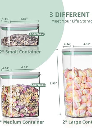 Ankou Airtight Food Storage Container Sets with Lids 6Pcs Pop Containers for Kitchen Pantry Organization BPA-Free Stackable Kitchen Storage Containers for Cereal Flour Sugar (0.5, 1.2, 1.8qt)*2