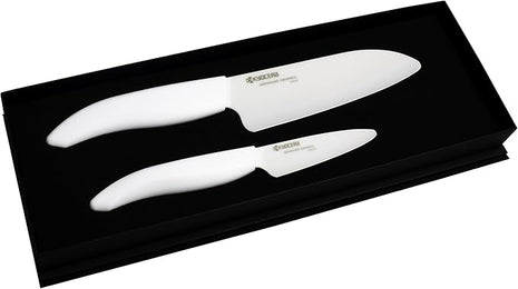 KYOCERA Revolution 2-piece Ceramic Knife Gift Set, 5.5 inch Santoku and 3 inch Paring, White