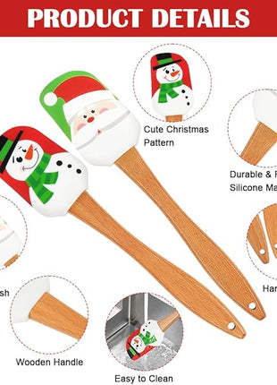 BOYAN Christmas Silicone Spatula, Set of 4, Christmas Spatulas with Wooden Handle for Baking, Kitchen Utensils Baking Supplies for Cooking, Gifts and Decoration