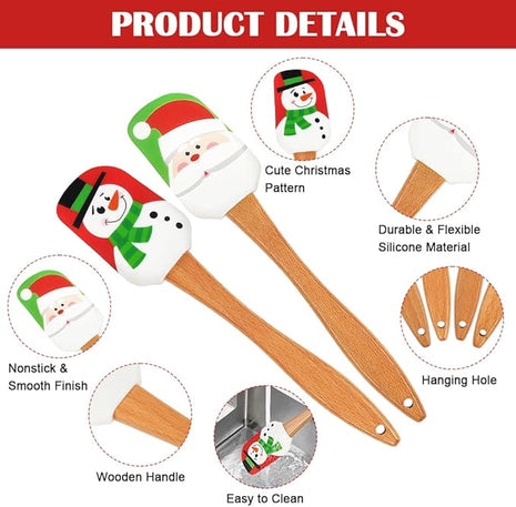 BOYAN Christmas Silicone Spatula, Set of 4, Christmas Spatulas with Wooden Handle for Baking, Kitchen Utensils Baking Supplies for Cooking, Gifts and Decoration