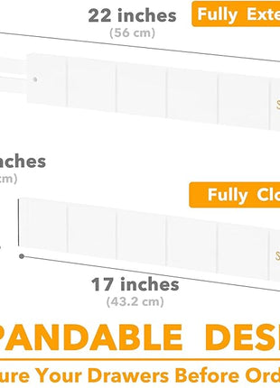 SpaceAid Bamboo Drawer Dividers with Inserts and Labels, Kitchen Adjustable Drawer Organizers, Expandable Organization for Home, Office, Dressers, 10 Dividers with 24 Inserts (17"-22" White)