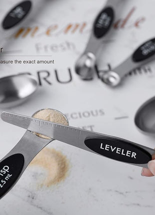 Magnetic Measuring Spoons Set Stainless Steel Dual Sided Stackable Teaspoon Tablespoon for Measuring Dry and Liquid Ingredients