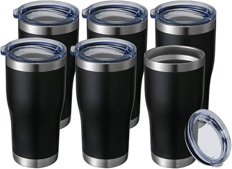 HASLE OUTFITTERS 20 oz Tumbler Bulk, Stainless Steel Tumblers with Lid, Vacuum Insulated Tumbler, Double Wall Tumbler Cup, coffee mugs, Black, 6 Pack