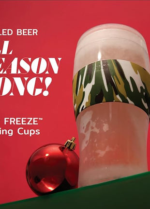 Host FREEZE Beer Glasses, Frozen Beer Mugs, Freezable Pint Glass Set, Insulated Beer Glass to Keep Your Drinks Cold, Double Walled Insulated Glasses, Tumbler for Iced Coffee, 16oz, Green Camo