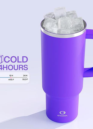 40 oz Tumbler with Handle and Straw: Stainless Steel Insulated Tumbler Keeps Cold for 24 Hours, Leakproof Travel Cup Fits in Cup Holder and BPA-Free,Violet