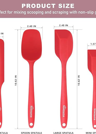NileHome Silicone Spatula Set, Rubber Spatula High Heat-Resistant Premium BPA-Free One Piece Seamless Design Cooking Spatulas Utensils Set for Kitchen 4Pack(Red)
