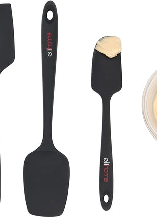 Elihome Chef Series 3 Piece Silicone Spatula Set - 600°F Heat Resistant Non Stick Rubber Kitchen Scraper Spatulas for Cooking, Baking, Mixing – BPA Free and LFGB Certified Silicone(Black)