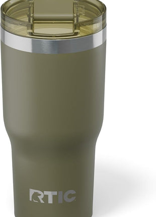 RTIC 20oz Essential Tumbler with Lid, Ceramic Lined, Insulated, Stainless Steel, Metal, Double Wall Vacuum-Insulation, Travel Cup for Iced Coffee, Tea, Hot and Cold Drink, Olive