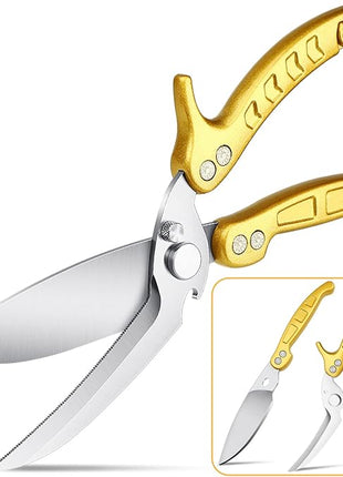 DRAGON RIOT Heavy Duty Poultry Shears - A Must Have Kitchen Shears for Chicken and Meat Cutting - Dishwasher Safe and Stainless Food Kitchen Scissors for Thanksgiving(Golden)