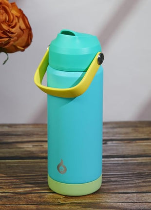 BJPKPK Insulated Water Bottle with Straw Lid, 18oz Thermo Water Bottles, Flex Handle & Non-slip Boot, BPA Free Leak Proof Stainless Steel Metal Thermo, Tumblers, Cups,Twilight Blue