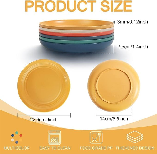 OAMCEG 12 Pack Plastic Plates Reusable- 9 Inch Wheat Straw Plates Unbreakable, Dishwasher & Microwave Safe Wheatstraw Dinnerware Sets Kid-Friendly for Kitchen Outdoor Camping