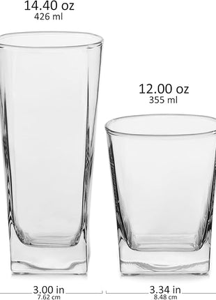 Libbey City Tumbler and Rocks Glass Set, Elegant Drinkware Glasses Set, Tall Drinking Glasses with Modern Lines, Dishwasher Safe Drinking Glasses Set of 16