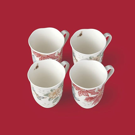 Lenox 884474 Butterfly Meadow Holiday 4-Piece Mug Set, 12 Fl Oz, 3.25 x 4.25-Inch, Christmas Dinnerware, Hosting