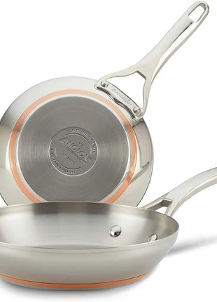 Anolon Nouvelle Stainless Stainless Steel Frying Pan Set / Fry Pan Set / Skillet Set - 8 Inch and 9.5 Inch , Silver