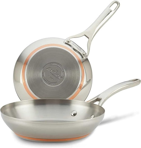 Anolon Nouvelle Stainless Stainless Steel Frying Pan Set / Fry Pan Set / Skillet Set - 8 Inch and 9.5 Inch , Silver