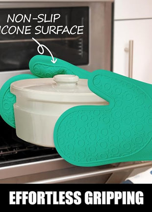 Rorecay 6pcs Oven Mitts and Pot Holders Sets Heat Resistant 500 Degrees, Non-Slip Silicone Hot Pads Potholders for Kitchen Baking Cooking, Extra Long Oven Gloves Quilted Liner, Jungle