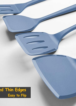 Silicone Spatula Set, 600°F Heat Resistant Silicone Spatula Turner Flipper for Cooking, Non Stick and Non Scratch Kitchen Utensils for Eggs & Pancakes, 4 Pack,Starry Blue