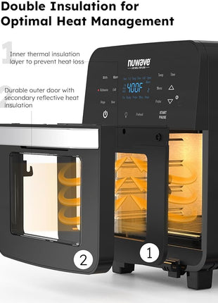 Nuwave Brio Air Fryer Oven, 15.5Qt X-Large Family Size, SS Rotisserie Basket &Skewer-Kit, Reversible Ultra Non-Stick Grill/Griddle Plate, Powerful 1800W, Integrated Smart Thermometer,Black