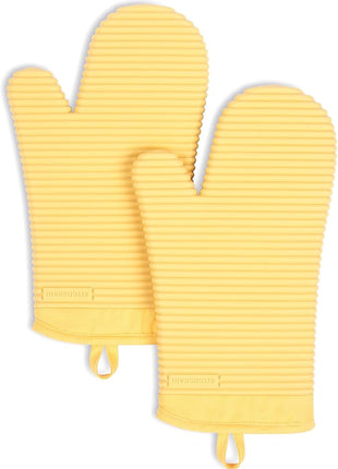 KITCHENAID Ribbed Soft Silicone Oven Mitt 2-Pack Set, 7.5"x13", Butter Yellow