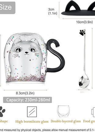 Gifts for Women Cat Gifts Double Walled Glass Coffee Latte Cup Cute Stuff Black Cat Mug Gifts for Her Christmas Stocking Fillers,Birthday,Valentines,Halloween Presents for Women,Men,Kid,Mum,Teacher